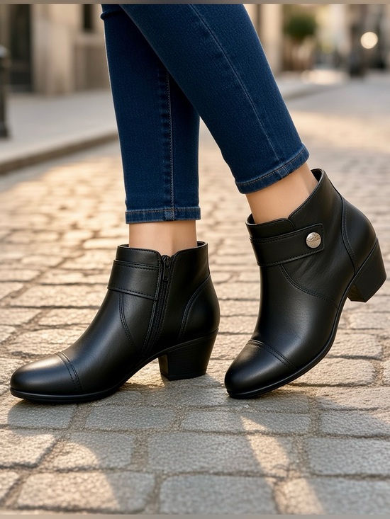 Clarks Shoes - Clarks Emily Calle Black Leather Ankle Booties Side Zip Size 8